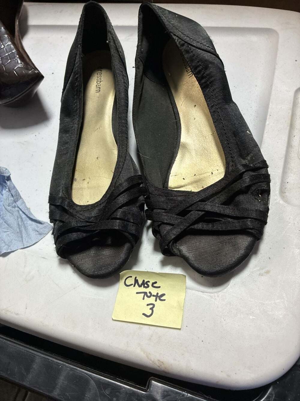 dressbarn Women's Black Satin Crisscross Peep Toe Ballet Wedge Flats Size 9.5